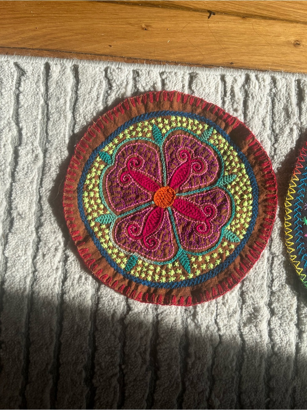 Shipibo Altar Cloth | Round Embroidered Tapestry | Sacred Ceremony | Mini